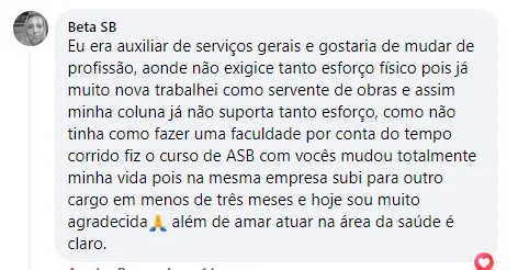 Depoimento real de Beta SB aluna do Curso ASB