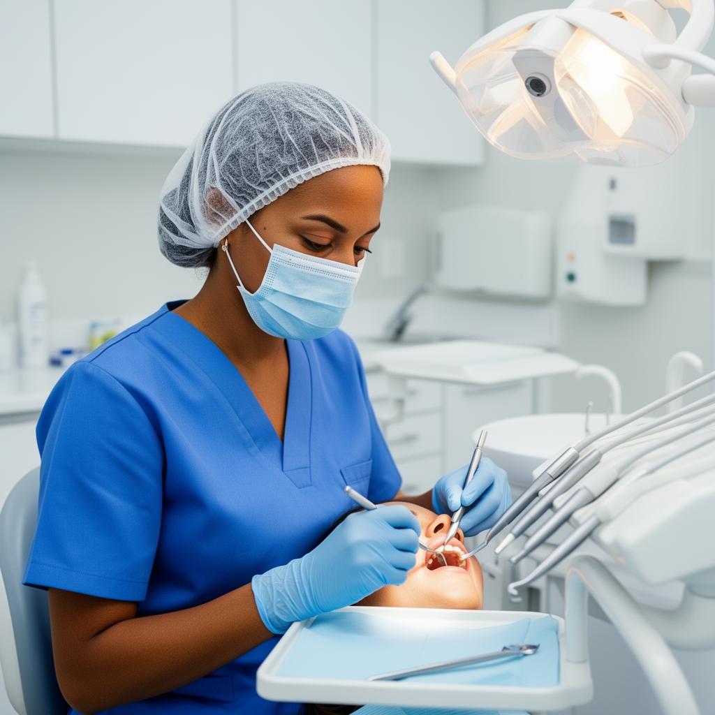 Técnico em Saúde Bucal realizando atendimento clínico em consultório odontológico